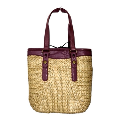 Lucky Brand Corn Husk Straw Rattan Woven Patent Leather Large Tote Bag - Picture 4 of 8