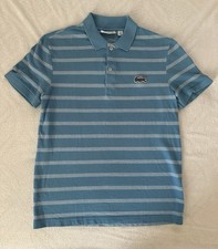 LACOSTE REGULAR FIT BIG CROC STRIPE CAVIAR BLUE COTTON POLO SHIRT SZ Small