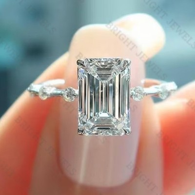 2.10CTW Emerald Cut Moissanite Women Anniversary Gift Ring 14k White Gold Plated