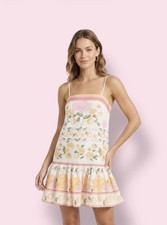  Mini Sundress Multicolor Floral Straight Neck Tie Back Ruffle Sleeveless S