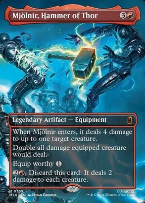 Mjolnir, Hammer of Thor (Borderless Foil) Marvel Super Heroes Playtest Card
