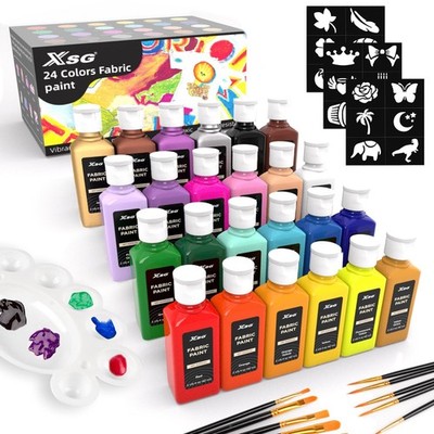 24 Colors Fabric Paint For Clothes Permanent, Soft Fabric Paint in Bottles wi...
