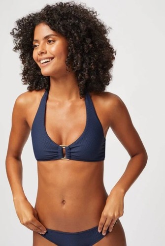 Heidi Klein Rectangle Halter Neck Bikini Top Navy Size XL NWT