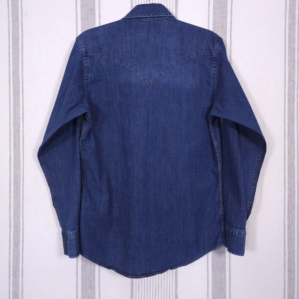 Lucchese Shirt Mens Small Blue Denim Western Cowboy Pearl Snap Long Sleeve - Image 3 of 4