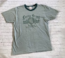 Vtg Lucky Brand Dungarees Soft Green Ringer T Shirt Men’s Large USA Made