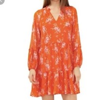 VINCE CAMUTO LADIES THREE TIER MINI DRESS, MEDIUM, ORANGE/PINK *NEW