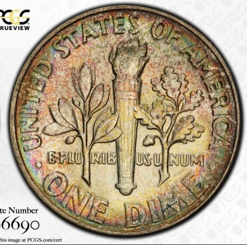 1948 MS-66+ Silver Roosevelt Dime PCGS Rainbow Tone Cheapest On eBay!