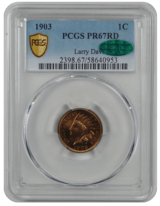 1903 1C Indian Cent - Type 3 Bronze PCGS RD  CAC #3651-2 PR67