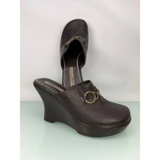 Tommy Hilfiger Tommy Girl Wedge Mule Clogs sz 6 Brown Leather Vintage 90s y2k