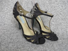 Betsey Johnson Shoes Womens Size 8 Black Glitter High Heel Sandals Strappy Dress