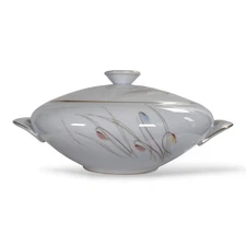 KPM Krister 707 Tulip Round Covered Vegetable Dish Ivory Gold Trim Germany 1950s