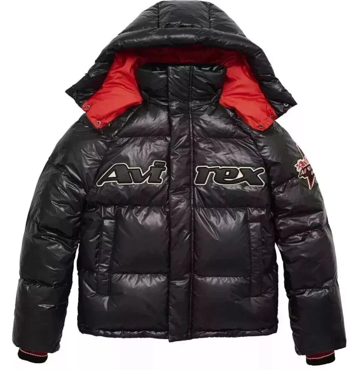 クインビー　AVIREX PADDING JACKET Avirex Men's Black Puffer Bubble Jacket with Red Lining | eBay