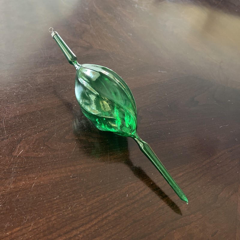 Vtg.  Green hand blown glass christmas ornament  - Made In Germany - Rare  10.5”