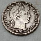 1908-O Barber Silver Quarter-New Orleans Mint 90% Silver Coin