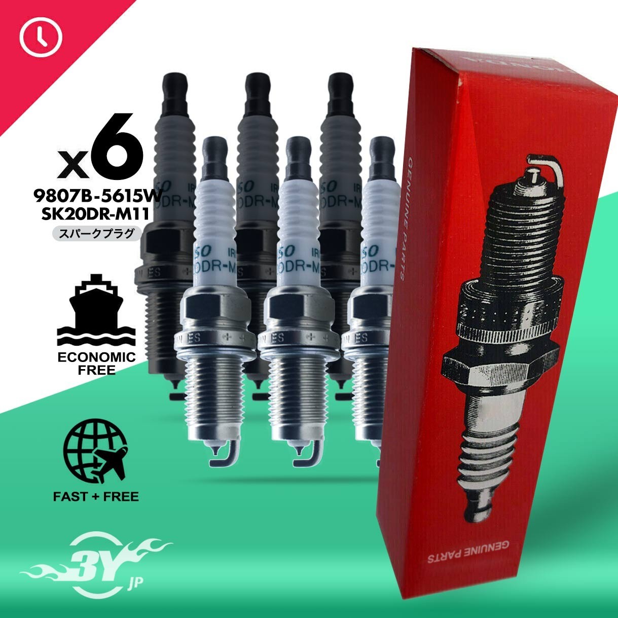 6Pack 9807B-5615W Genu-ine Iridium Spark Plugs For Honda MDX Denso SKJ20DR-M11