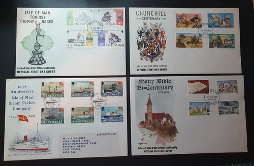 COLLECTION OF 4 ISLE OF MAN IOM FDCs FIRST DAY COVERS - #3638