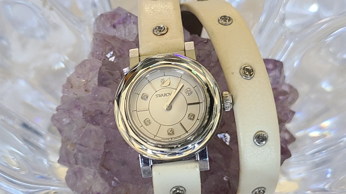 SWAROVSKI Octea Crystal Watch White Leather Wrap Bracelet Swarovski Octea Moon Leather Strap Watch, 37mm (Men) | Nordstrom main image 2