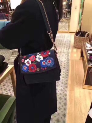 Tory Burch Parker Flower Embroidered Leather Shoulder crossbody Party Bag New