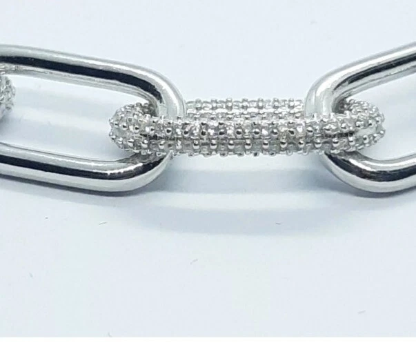 Bracciale donna Argento 925 Massiccio catena maglia  zirconi taglio brillante - Immagine 4 di 4