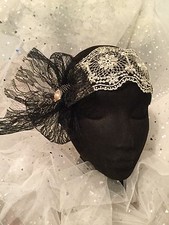 AU Handmade Headpiece,Formal, Races Brand New,Black Lace Champagne Rhinestone
