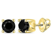 Aretes solitarios de diamantes negros, oro blanco de 10 quilates u oro amarillo de 10 quilates de 1,00 quilates