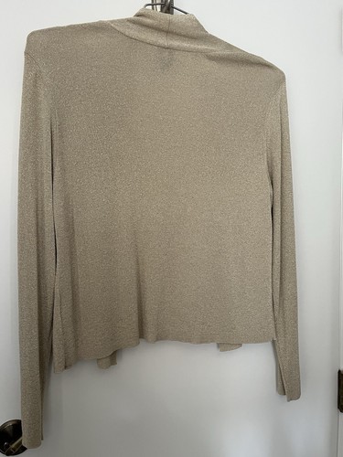 EILEEN FISHER Cardigan XL X-Large Beige Gold Sparkle Metallic Shimmer Short - Picture 8 of 9