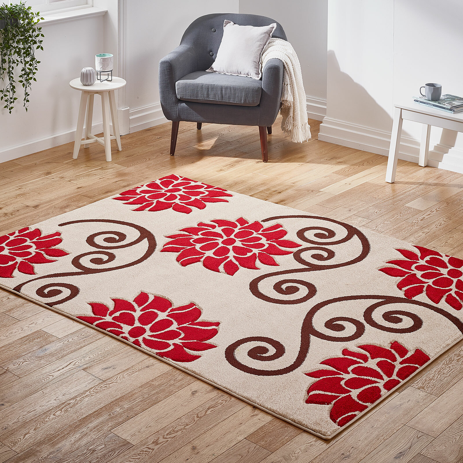 New Modern Floral Flowers Low Cost Price Rugs Soft Area Sale Red Grey