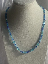 Handmade Beaded Necklace Multiple Shades Of Blue 18” Magnetic Closure