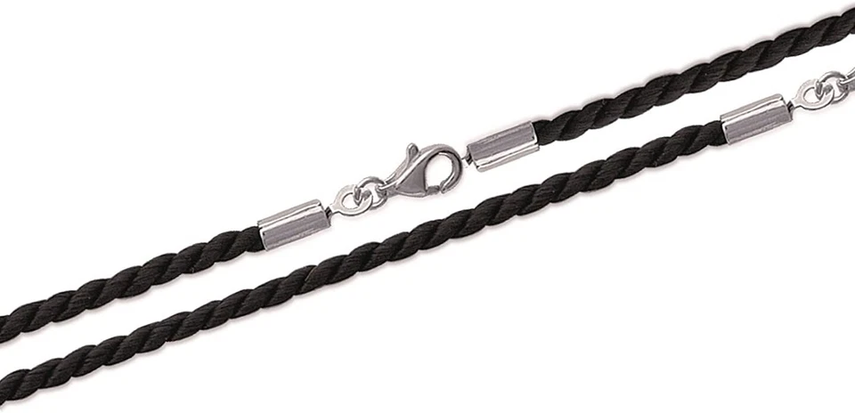 Tata Gisele Collana Cordoncino Torchon Tessuto Nero Con Fermaglio IN Argento - Immagine 2 di 4