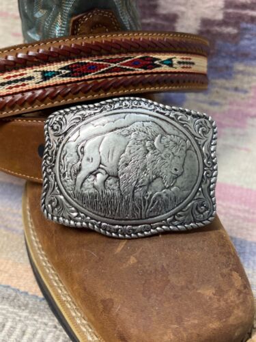 BUFFALO CONCHO WESTERN SILVER BELT ADJUSTABLE BUCKLE MEN WOMEN LARGE - Afbeelding 1 van 7