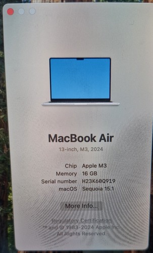 Apple MacBook Air 13" M3 16GB 256SSD - Starlight - Battery 100% (11 Counts) - Photo 11/11