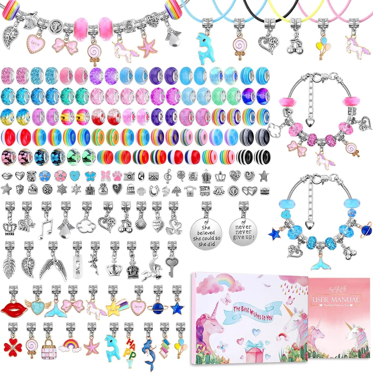 180 Pcs Charm Bracelet Making Kit for Girls Unicorn Mermaid Crafts Gifts  Set