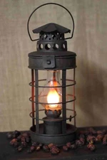 Primitive Colonial Electric Metal Coach Lantern Accent Table Light