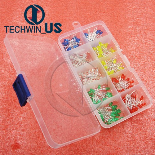 Kit de diodes assortiment neuf 200 pièces 3 mm lumière LED BLANC JAUNE ROUGE BLEU VERT - Photo 2/11