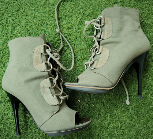 Giuseppe Zanotti 2010 Khaki Combat Sandals Heeled Ankle Boots Size 37 With Box - Picture 7 of 16