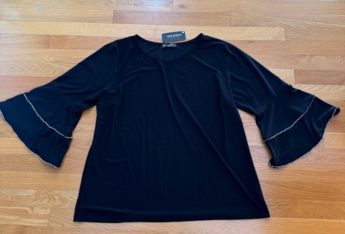 Schwarzes leichtes Top 3/4 Glockenärmel mit Strassbesatz Damen 1X neu mit Etikett Stretch - Bild 18 von 23