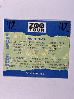 U2 Bono Konzertticket Original Earls Court London Sonntag, 31. Mai 1992
