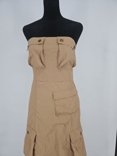 Y2K Khaki Utility Cargo Bandeau Maxi Dress - Size S NWT Cyber Grunge - Picture 3 of 7