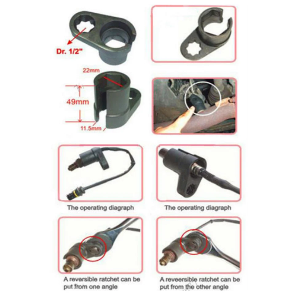 Car Oxygen Sensor Socket Wrench Tool Remover Installer Black 22mm 1/2" Tool Foto 2 de 4