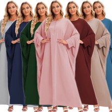 Kaftan Abaya Women Modest Long Dress Muslim Batwing Sleeve Robe Ramadan Gown Eid