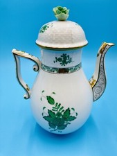 HEREND PORCELAIN HANDPAINTED GREEN CHINESE BOUQUET TEA POT 611/1/2/AV