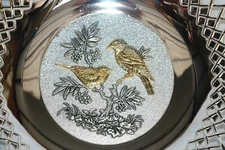 Silver Plated Decorative Plate with Gold Tone Birds 9"