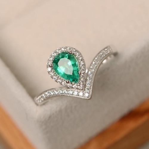Bague de mariage émeraude naturelle et diamant 1,50 ct or blanc massif ventes exceptionnelles 14 carats taille 6,5