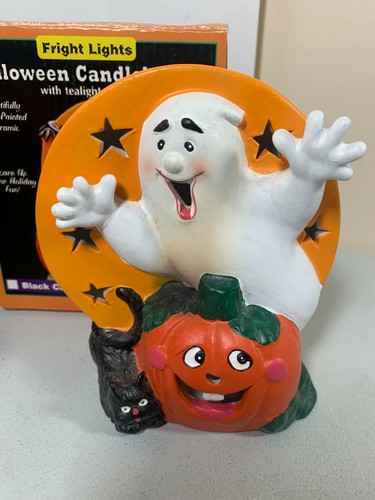 Vintage Fright Lights Halloween Tealight CandleHolder Witch & Ghost! Spooky! - Picture 4 of 5