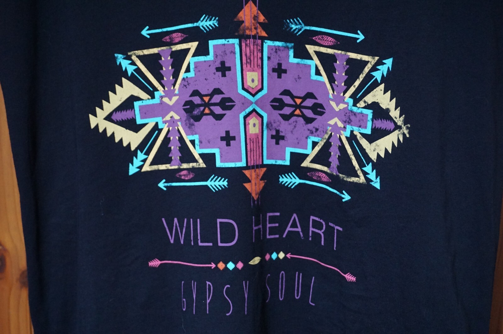 Black tribal Wild Heart Gypsy Soul ethnic boho hippie short V neck boxy t-shirt image 2