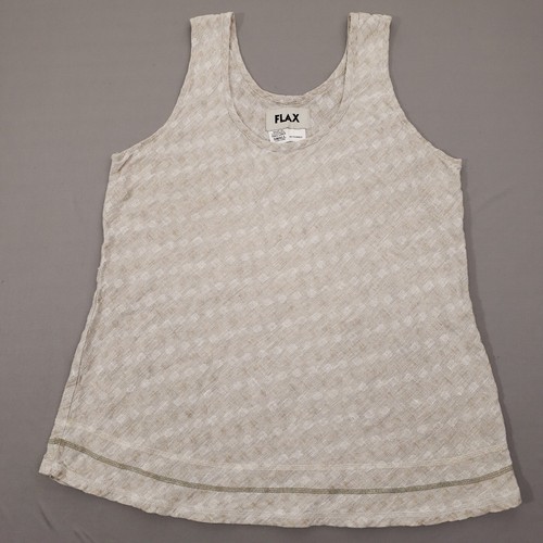 Flachs ärmelloses Top Damen klein beige grün kariert 100% Leinen natur atmungsaktiv