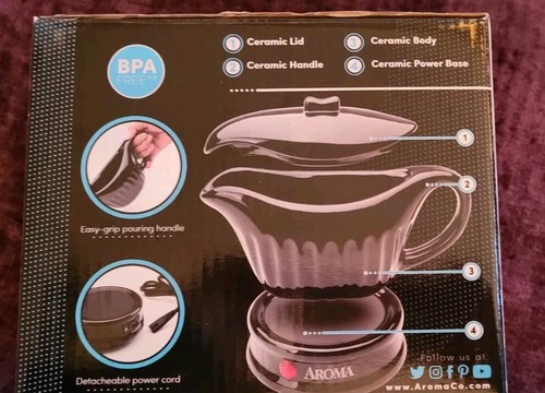 Aroma 14oz Black Ceramic Electric GRAVY Boat Warmer Serving Pot New In Box - Picture 4 of 6