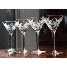 Set of 4 Hand-Blown & Etched Water Goblets – UNK257 Pattern