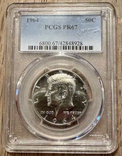 1964 Kennedy Silver Half Dollar, Superb Proof Coin, First Year Issue, PCGS PR67