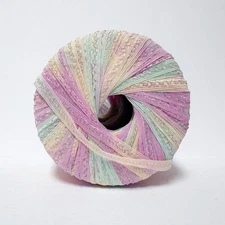 jl yarns julia ribbon . gelato 9 . 105 yards . pastels metallic yarn